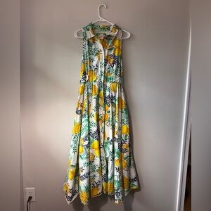 Anthropologie Maeve Lemon Print Dress Sz L